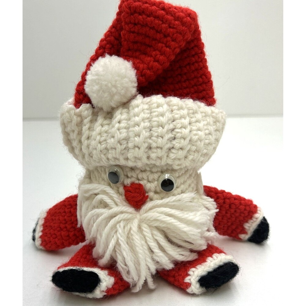 Vintage Christmas Crochet Santa Claus Plush Figurine Kitschy Handmade 5in Kitsch